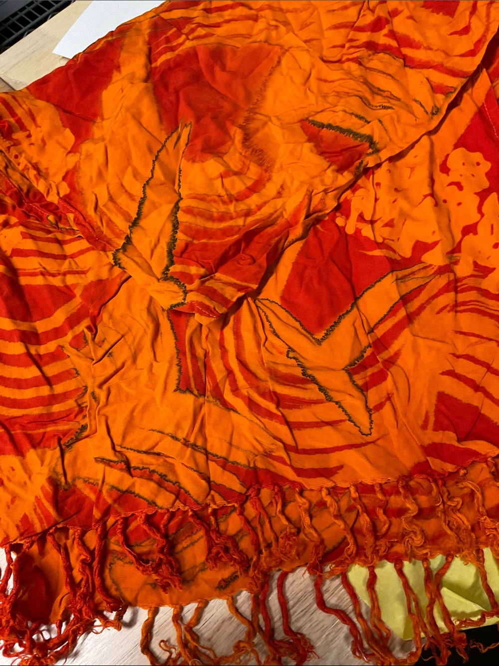 Vibrant Orange Red Rayon Scarf Wrap with Fringe #137